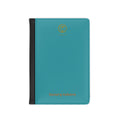 Teal & Black Leather Passport Cover – Embossed Gold Logo Travel Wallet