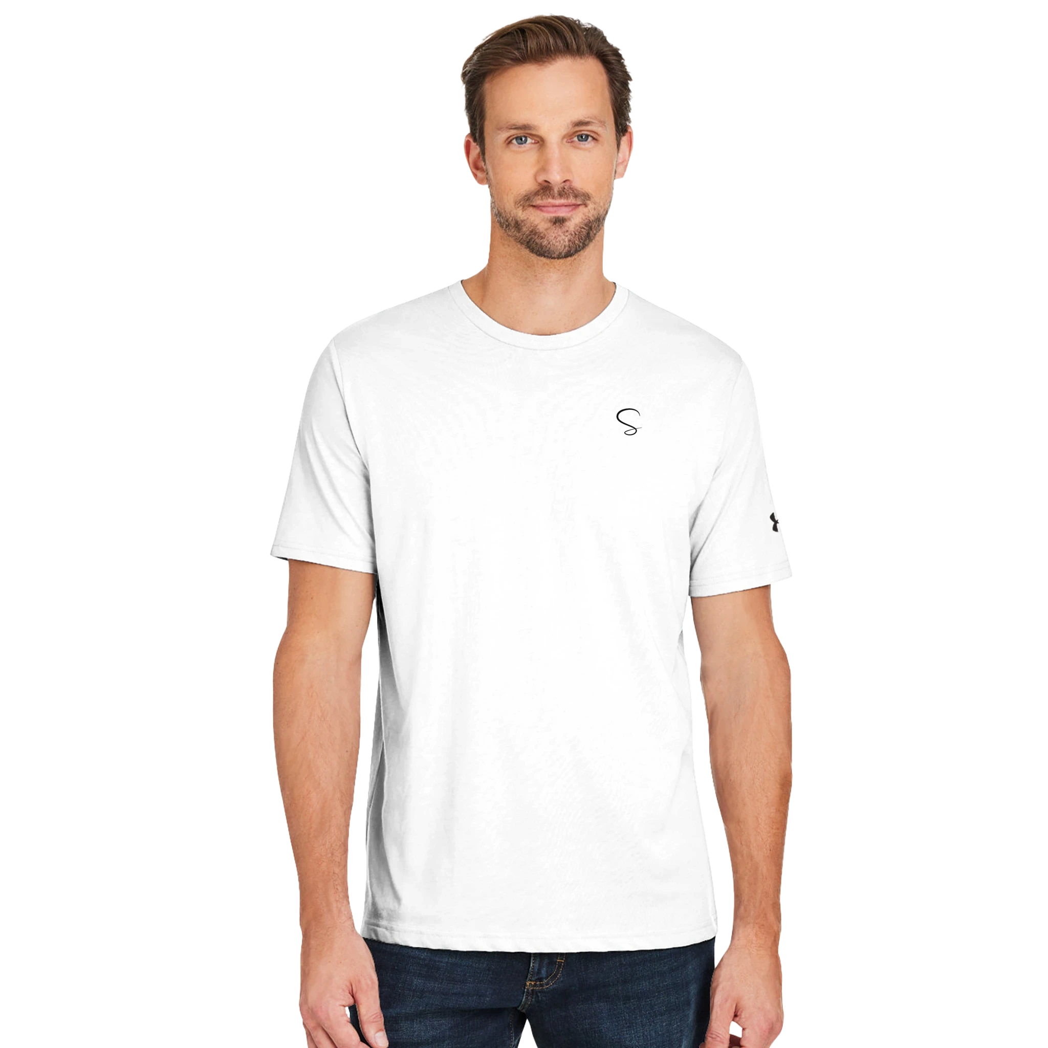 Custom Under Armour raglan T-shirt with hotel logo — white-label branded resort apparel by SuiteGift.