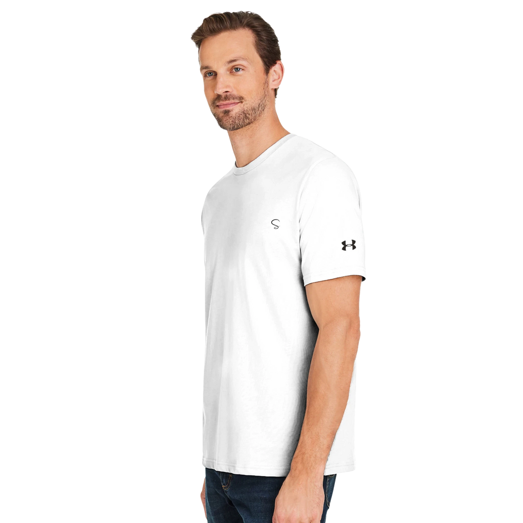 Custom Under Armour raglan T-shirt with hotel logo — white-label branded resort apparel by SuiteGift.