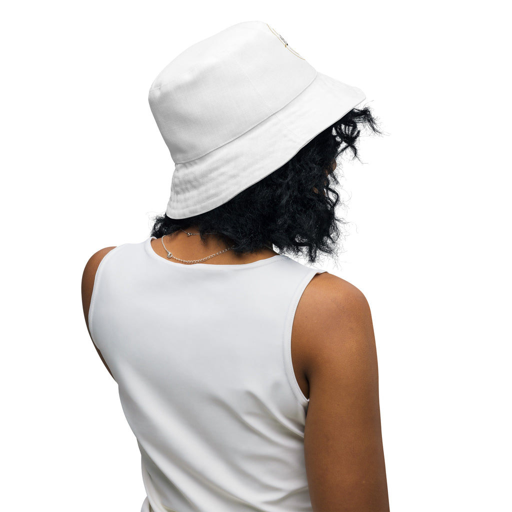 Back view of Le Bel Hotel branded reversible bucket hat, showcasing the minimalist design.