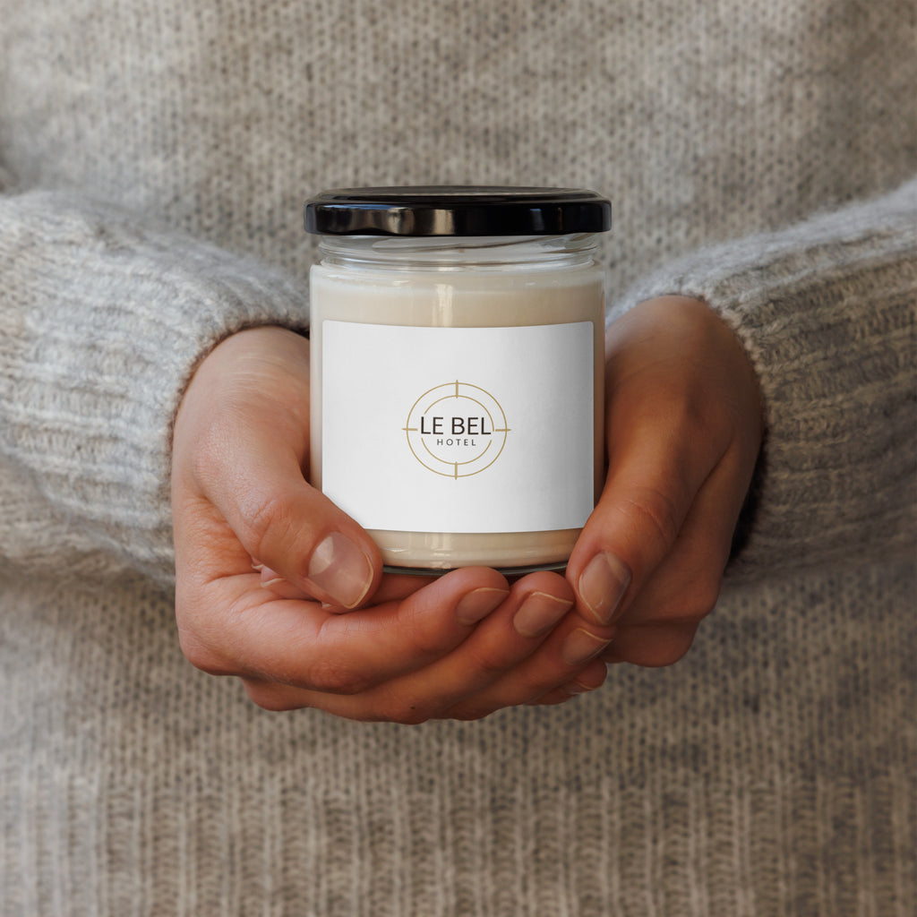 Close-up view of the Le Bell luxury candle showing the natural soy wax and 100%
